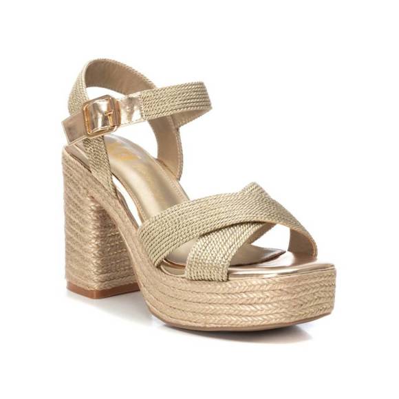 NEW XTI women's heeled jute platform sandals in gold - Picture 2 of 4
